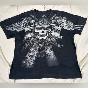 XAR Unlimited Men T Shirt XXL  XXLarge Black Cross Winged Skulls Y2K Grunge